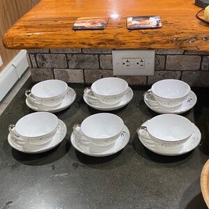 Elegant White and Silver Tea Cup Set